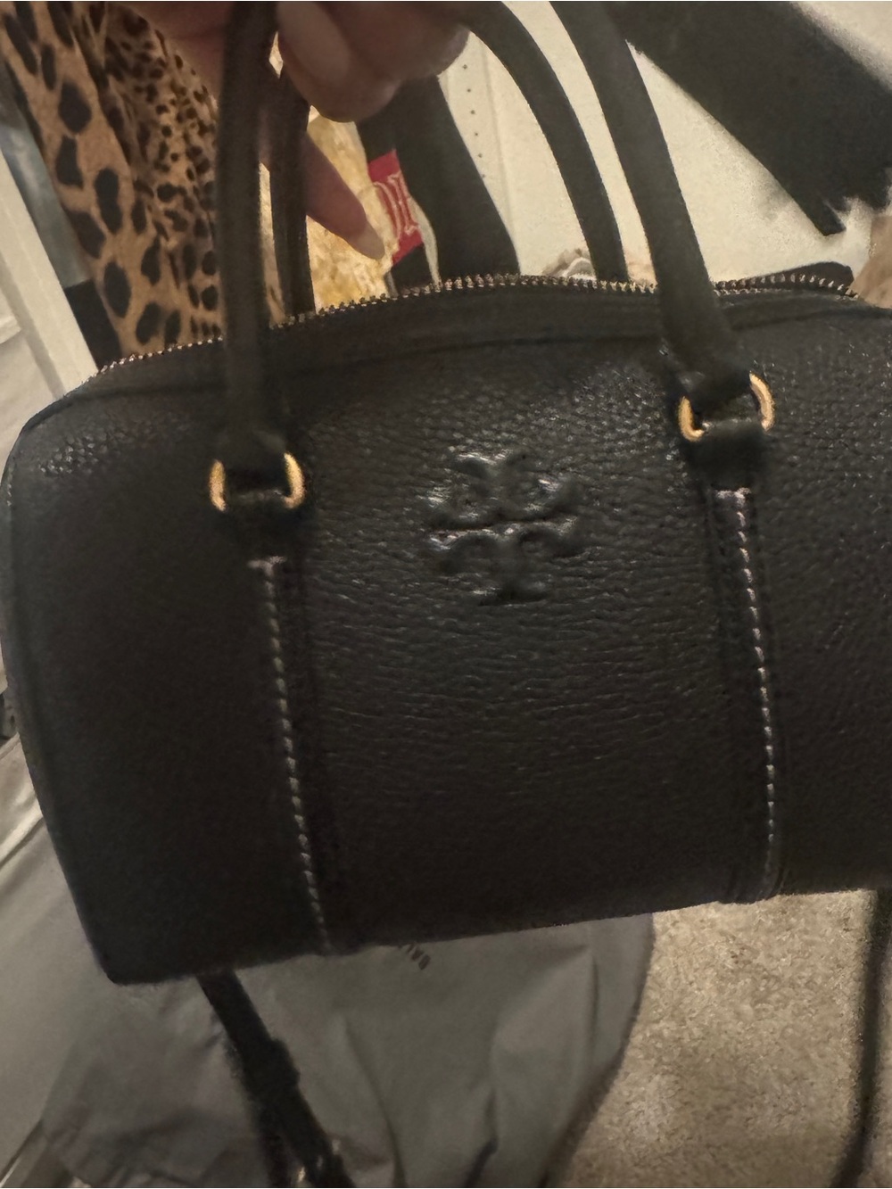 Tory Burch Black Pebbled Leather Satchel with Gold Hardware small